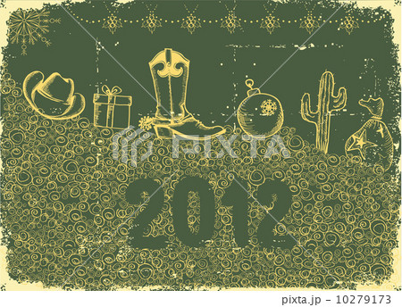 Vintage cowboy green christmas background with holiday elements Vintage cowboy green christmas background with holiday elements 10279173