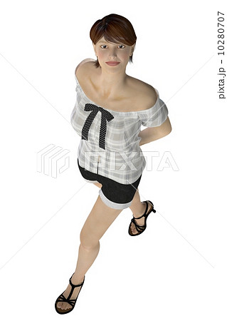 見上げる女性 歩く 3d Cg ハイアングルのイラスト素材
