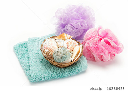 Spa or bathroom concept with towels, on a white background. Spa or bathroom concept with towels, on a white background. 10286423
