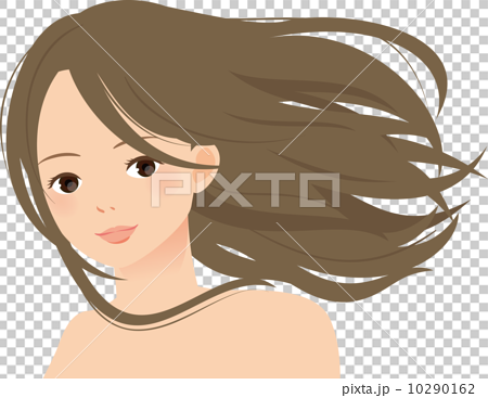 長い髪をなびかせる女性のイラスト素材