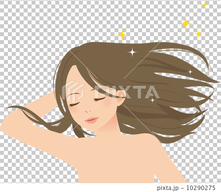 風になびく髪を触る女性のイラスト素材 風になびく髪を触る女性のイラスト素材