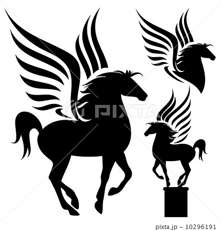Pegasus Silhouette Set Black Winged Horses On のイラスト素材