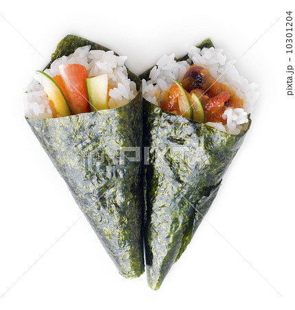 Hand rolled temaki sushi. Hand rolled temaki sushi. 10301204