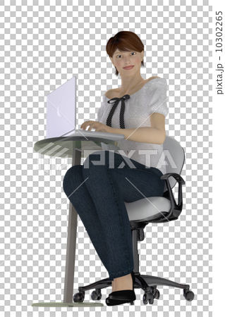 ノートパソコンを使う女性　ジーンズバージョン　3D　CG　 10302265