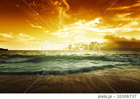 sunset on Seychelles beach 10306737