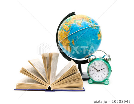book, globe and alarm clock isolated on white background book, globe and alarm clock isolated on white background 10308945