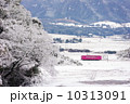 雪景色の中を走るピンクの列車 10313091