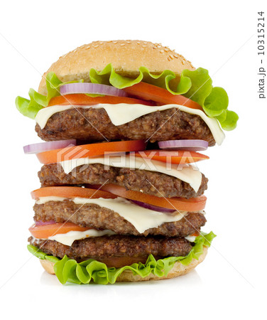 Very large burger with beef, cheese, onion and tomatoes 10315214