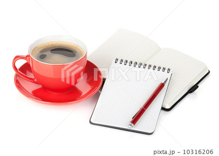 Red coffee cup and office supplies 10316206