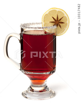 Hot mulled wine with lemon slice 10317482