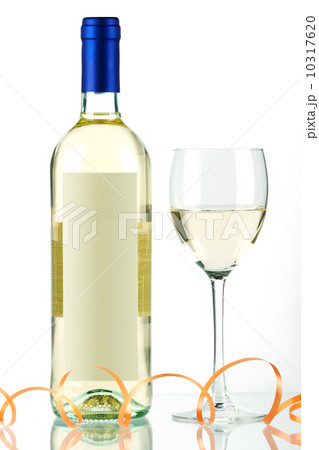 Bottle of white wine and wine glass 10317620