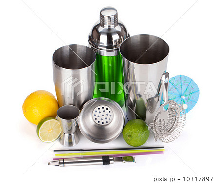 Cocktail shaker, strainer, measuring cup, drinking straws and ci 10317897