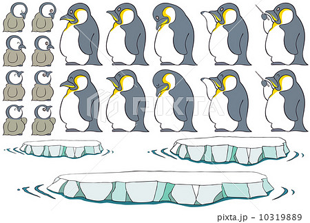 親子ペンギン 流氷セットのイラスト素材