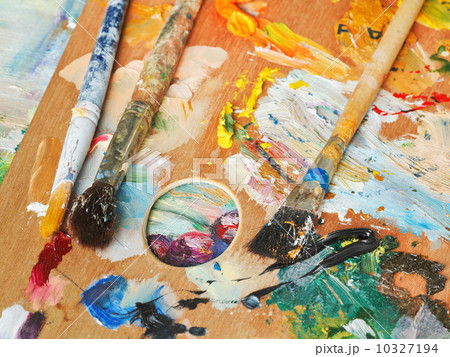 paint brushes on wood artistic pallette paint brushes on wood artistic pallette 10327194