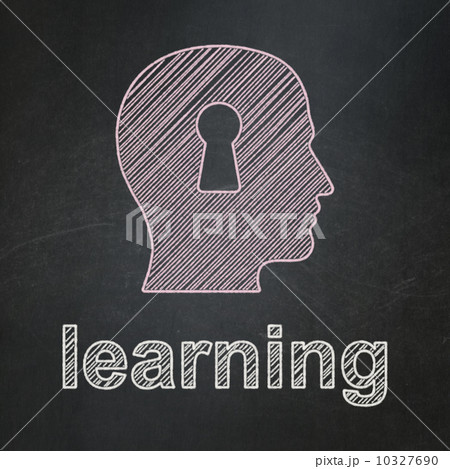 Education concept: Head With Keyhole and Learning on chalkboard background 10327690