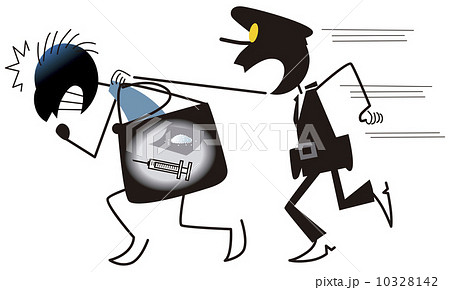 麻薬の売人を捕まえる警察官のイラスト素材