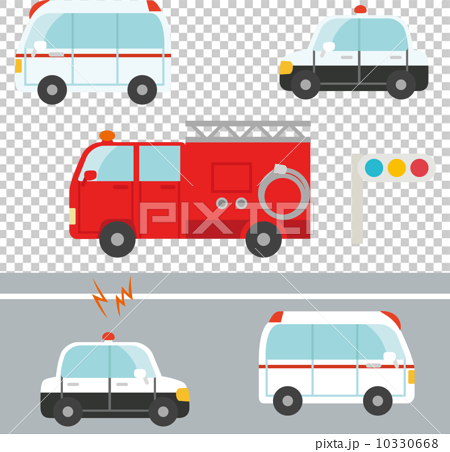 かわいいパトカー 救急車 消防車のイラスト素材