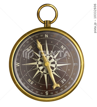 golden or brass old nautical compass illustration 10332606