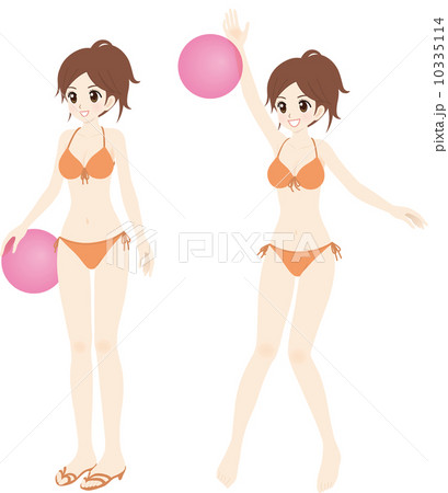 水着の女の子とビーチボールのイラスト素材