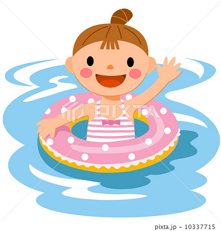 浮き輪と女の子のイラスト素材