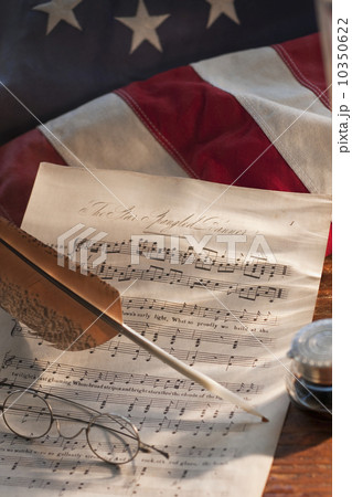 Sheet music on American flag 10350622