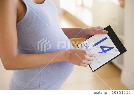 Pregnant woman looking a calendar 10351519