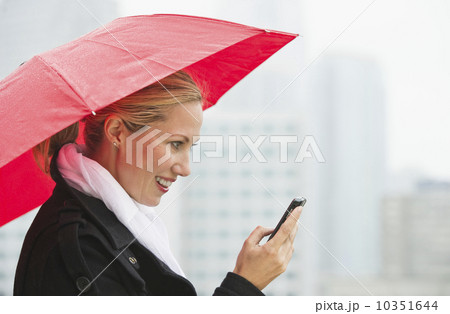 Woman texting on a rainy day Woman texting on a rainy day 10351644