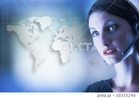 Customer service representative in front of world map 10355240