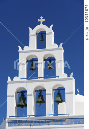 Greece, Cyclades Islands, Santorini, Oia, Church bell tower 10355875