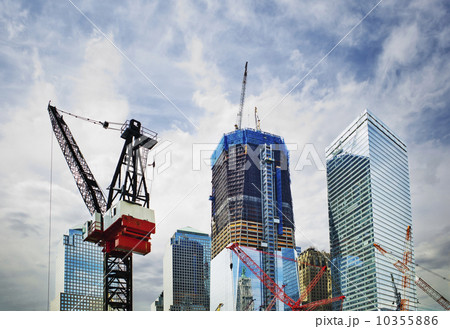 USA, New York, New York City, Modern skyscrapers under construction at Ground Zero 10355886