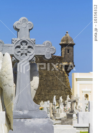 Puerto Rico, Old San Juan, View of Santa Maria Magdalena Cemetery with El Morro Fortress 10356312