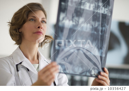 USA, New Jersey, Jersey City, portrait of doctor holding x-ray image 10356427