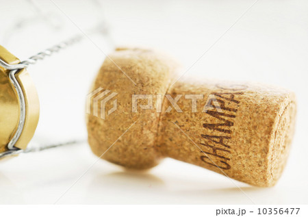 Close-up of champagne cork, studio shot 10356477