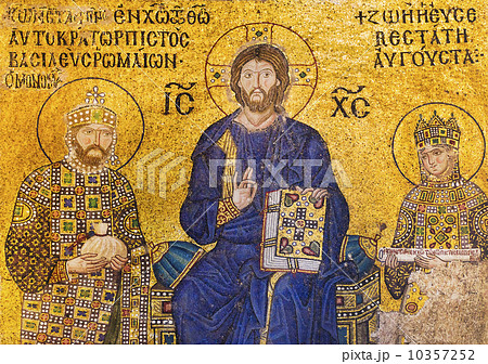Turkey, Istanbul, Haghia Sophia Mosque, Mosaic of Christ with kings 10357252