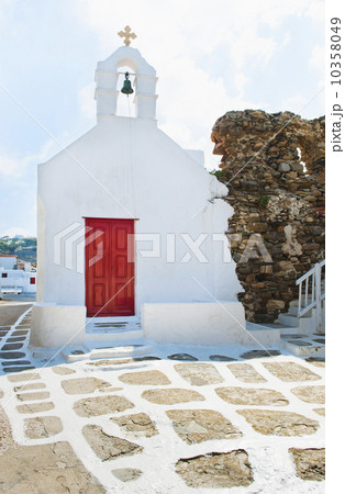 Greece, Cyclades Islands, Mykonos, Church with bell tower 10358049