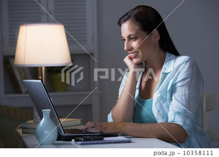 Woman using laptop at night Woman using laptop at night 10358111
