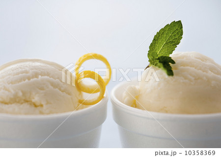 Close up of ice cream with lemon peel an mint leaf 10358369