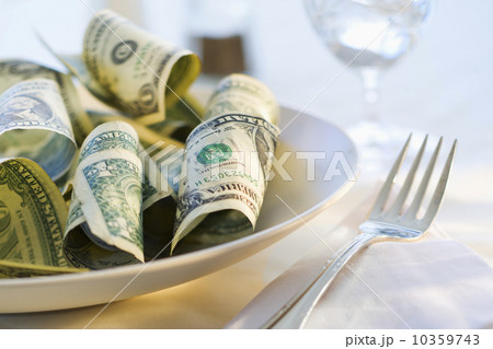 Paper currency on dinner plate, studio shot Paper currency on dinner plate, studio shot 10359743