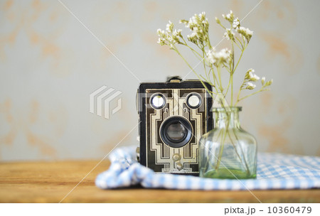 Studio shot of vintage camera and flowers 10360479