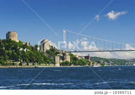 Turkey, Istanbul, Fortress of Europe with Fatih Sultan Mehmet Bridge over Bosphorus 10360711