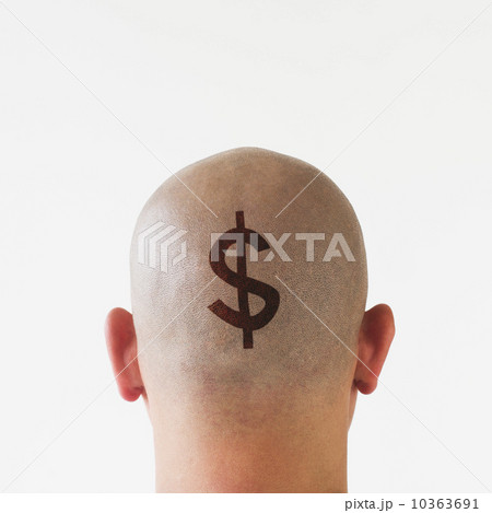 Back view of man with dollar sign on shaved head 10363691