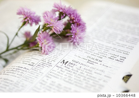 Flowers on a Bible open to the book of Psalms 10366448
