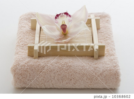 Still life of orchid on terry cloth Still life of orchid on terry cloth 10368602