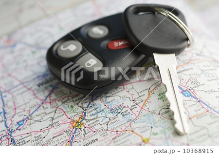Closeup of car keys and map Closeup of car keys and map 10368915