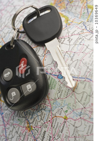 Closeup of car keys and map Closeup of car keys and map 10369649