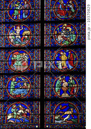 Interior view of stained glass windows 10370829