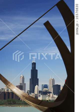 Adler Planetarium sundial and city skyline Chicago Illinois USA 10370830