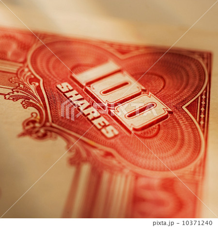 Close up of stock certificate Close up of stock certificate 10371240