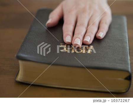 Woman's hand on Bible 10372267