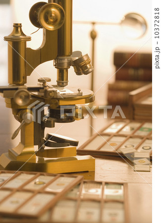 Old fashioned microscope and slides 10372818
